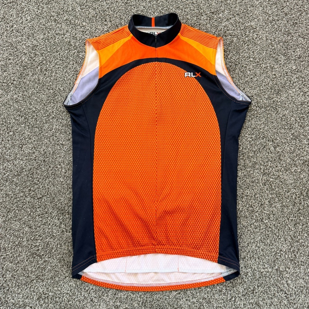 VTG 90s Ralph Lauren Polo Sport RLX Cycling Jersey Size Large Made In USA Orange